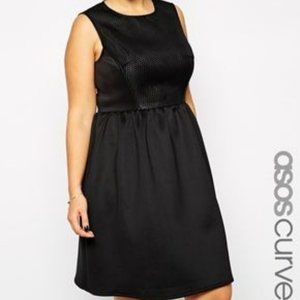 Asos Curve skater dress with textured bodice - 22, black